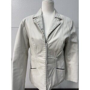 Bernardo Women’s Leather Jacket Ivory Blazer Sz Medium Very Soft & Comfy Vtg?